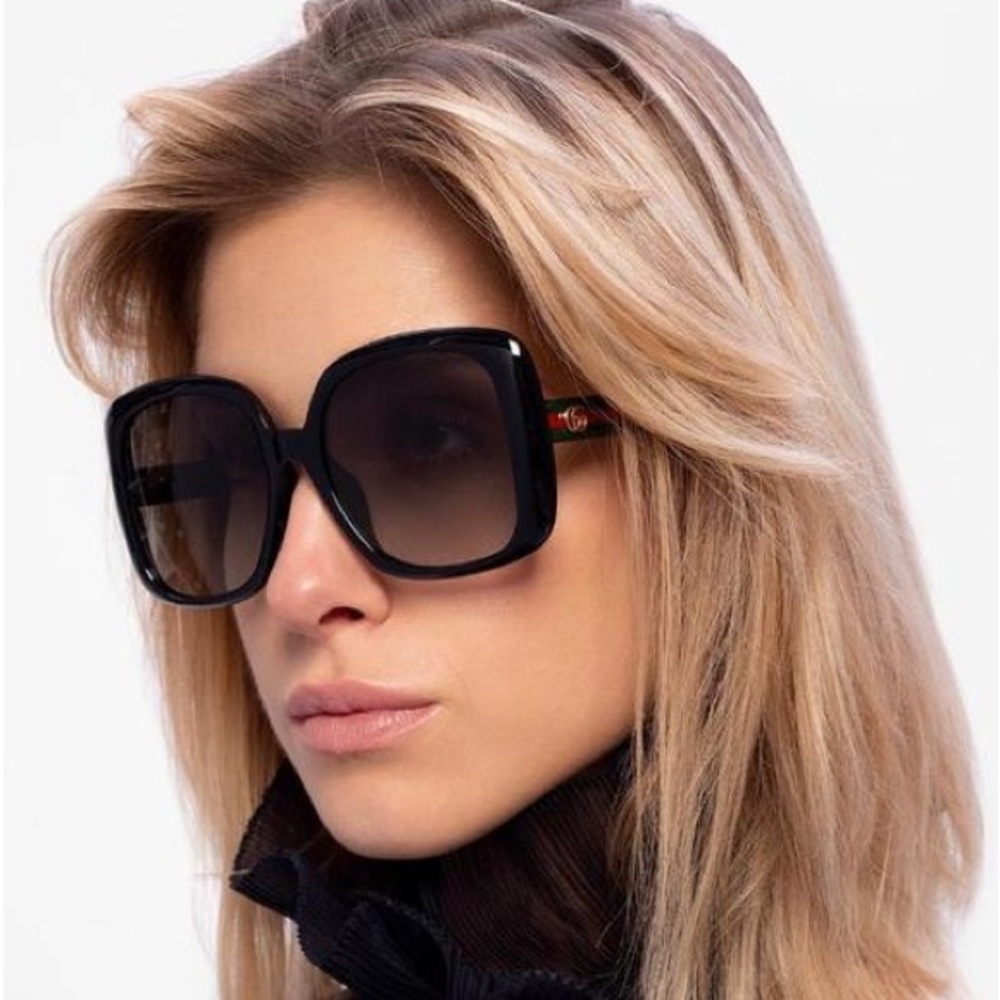 New - Gucci Black Grey Square Ladies Gg0714sa 001 56 Sunglasses